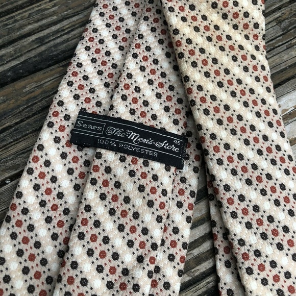 Sears Tie The Mens Store Black Red Tan Beige Brown Polyester Vintage 70s 80s - Picture 3 of 6